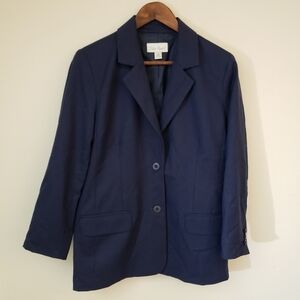 Vintage Lester Square Wool Blazer Navy Blue Size 12